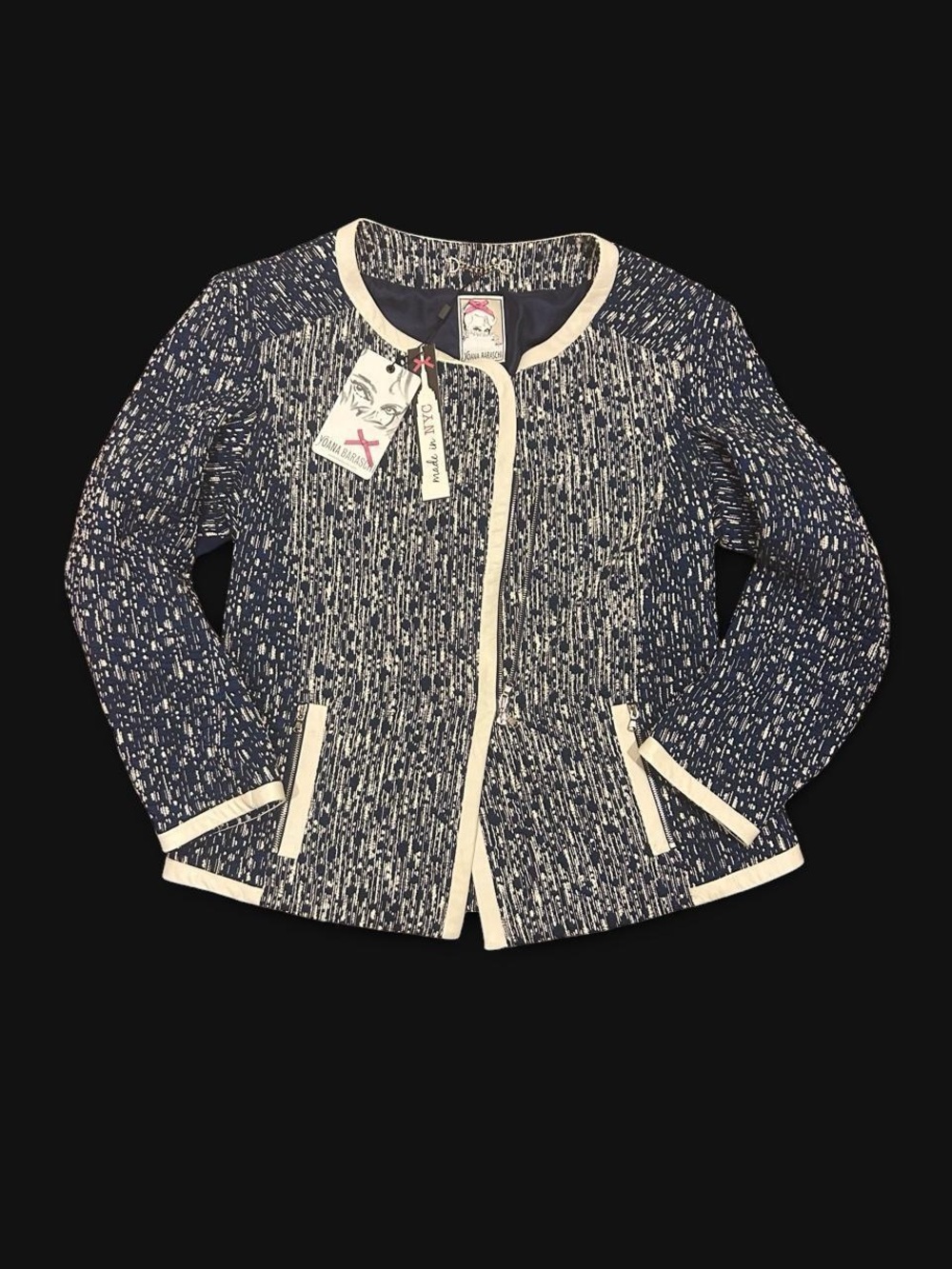 Yoana Baraschi Navy Tweed Jacket with leather Cream Trim